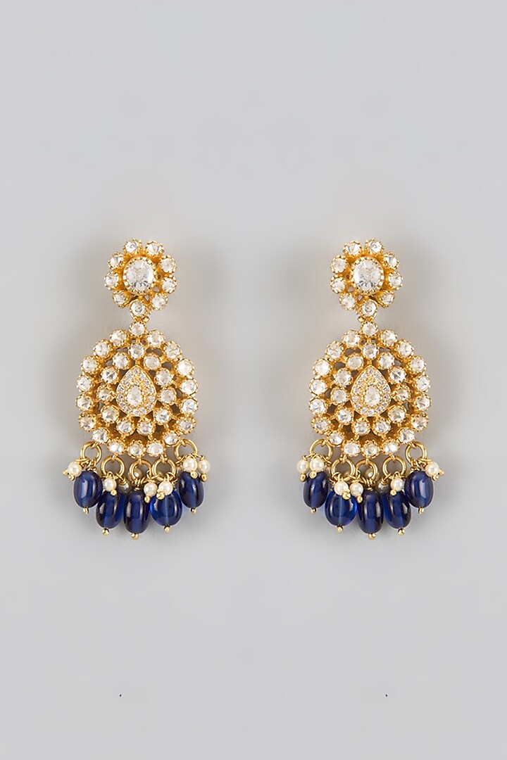 Gold Plated Kundan Polki Dangler Earrings In Sterling Silver by KARISA DESIGNS at Pernia's Pop Up Shop