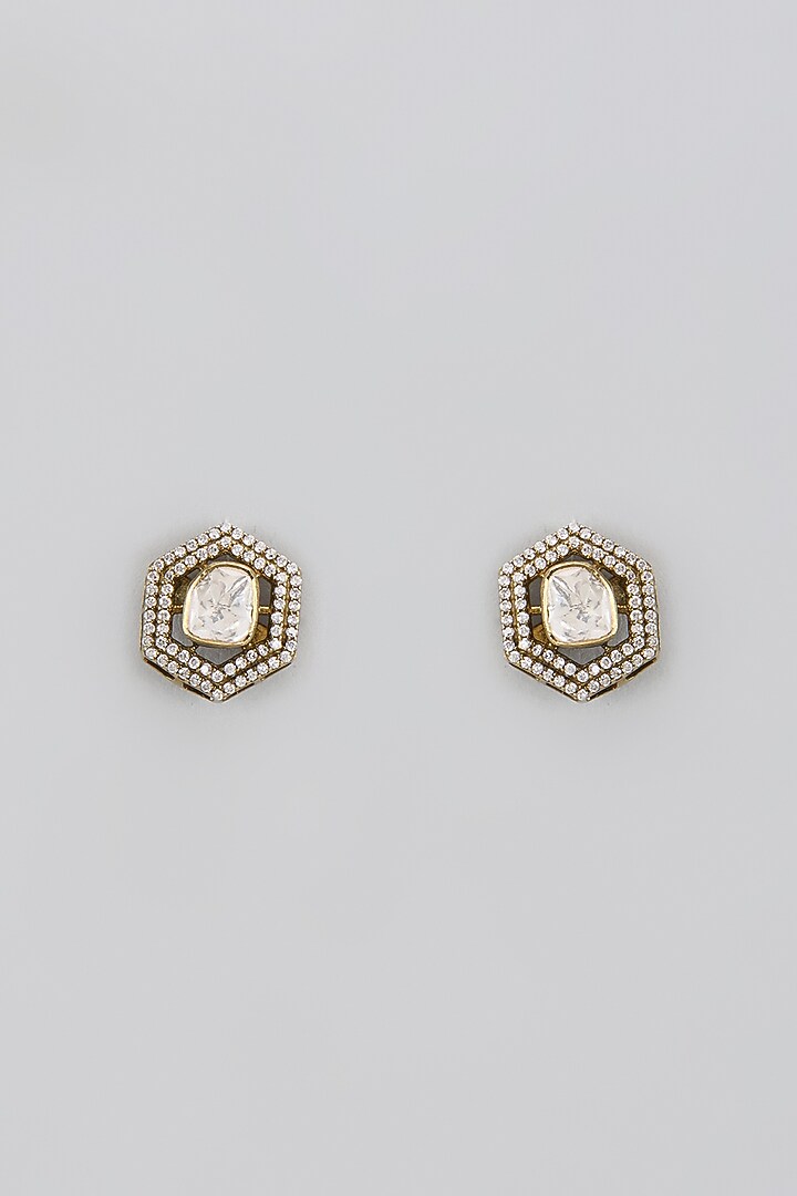 Gold Plated Moissanite Polki Stud Earrings In Sterling Silver by KARISA DESIGNS at Pernia's Pop Up Shop