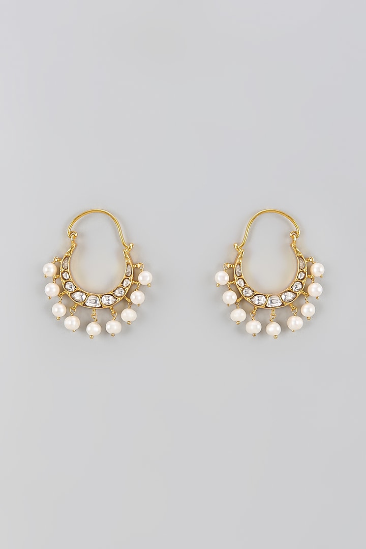 Gold Plated Kundan Polki Chandbali Earrings In Sterling Silver by KARISA DESIGNS at Pernia's Pop Up Shop