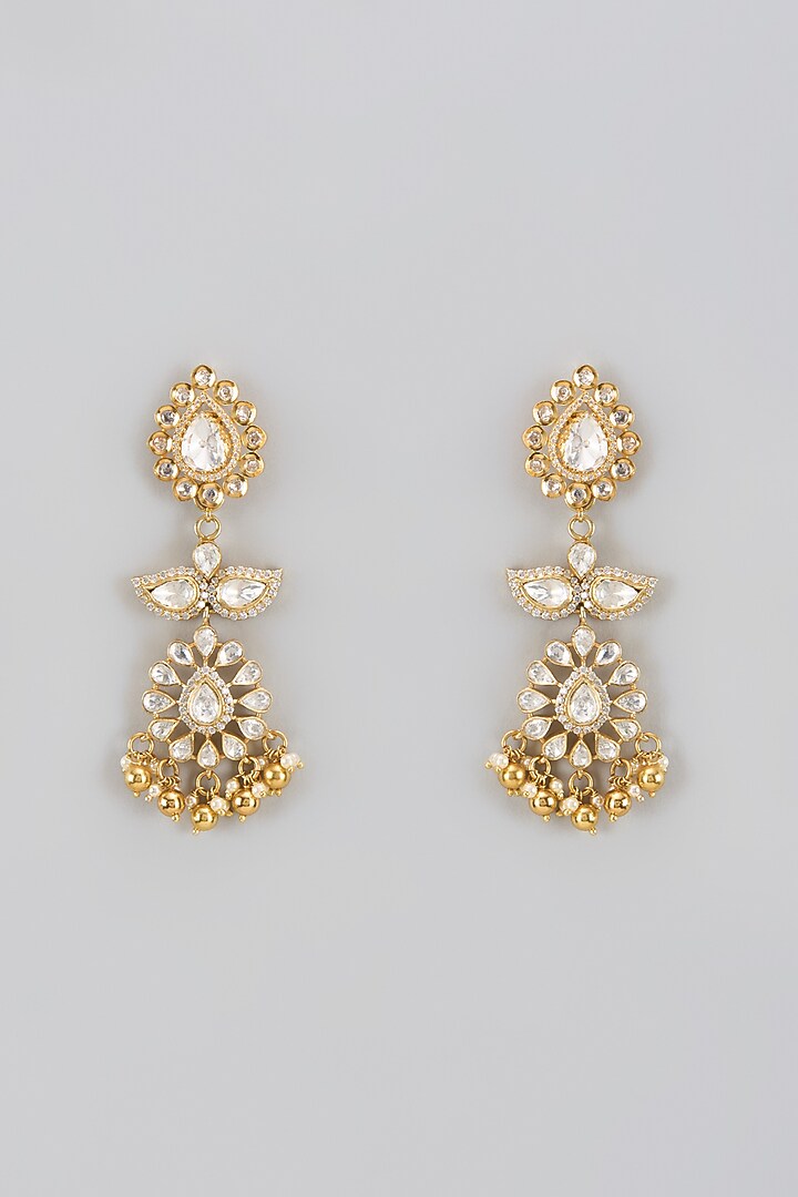 Gold Plated Moissanite Polki Dangler Earrings In Sterling Silver by KARISA DESIGNS at Pernia's Pop Up Shop