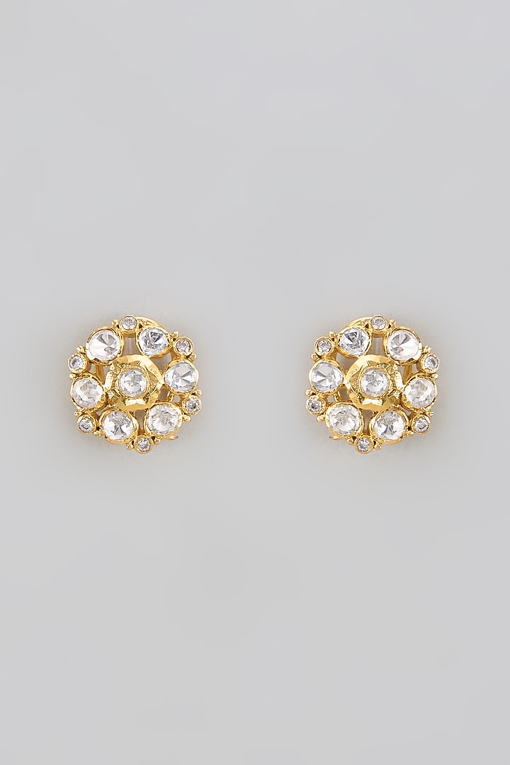 Gold Plated Moissanite Polki Stud Earrings In Sterling Silver by KARISA DESIGNS at Pernia's Pop Up Shop