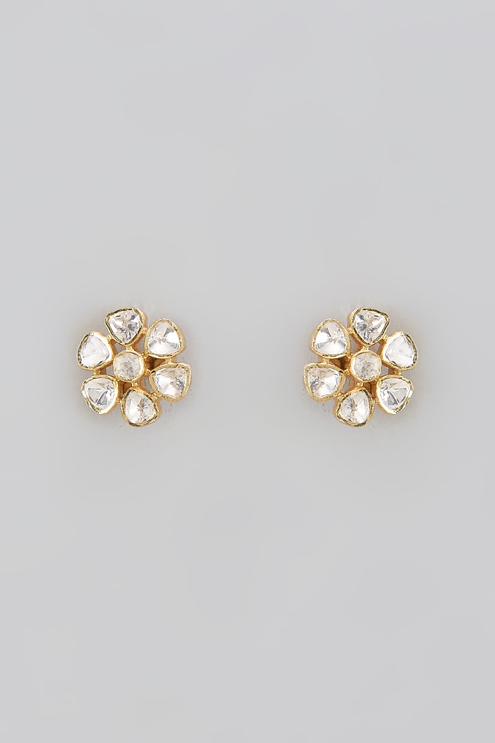 Gold Plated Moissanite Polki Stud Earrings In Sterling Silver by KARISA DESIGNS at Pernia's Pop Up Shop