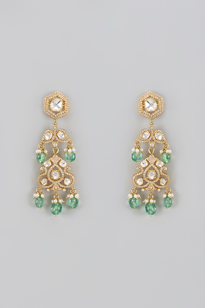 Gold Plated Moissanite Polki Dangler Earrings In Sterling Silver by KARISA DESIGNS at Pernia's Pop Up Shop