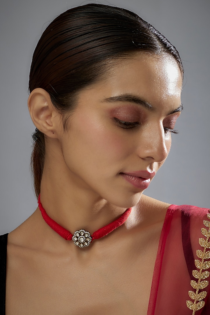 Black Rhodium Finish Victorian Kundan Polki Necklace In Sterling Silver by KARISA DESIGNS at Pernia's Pop Up Shop