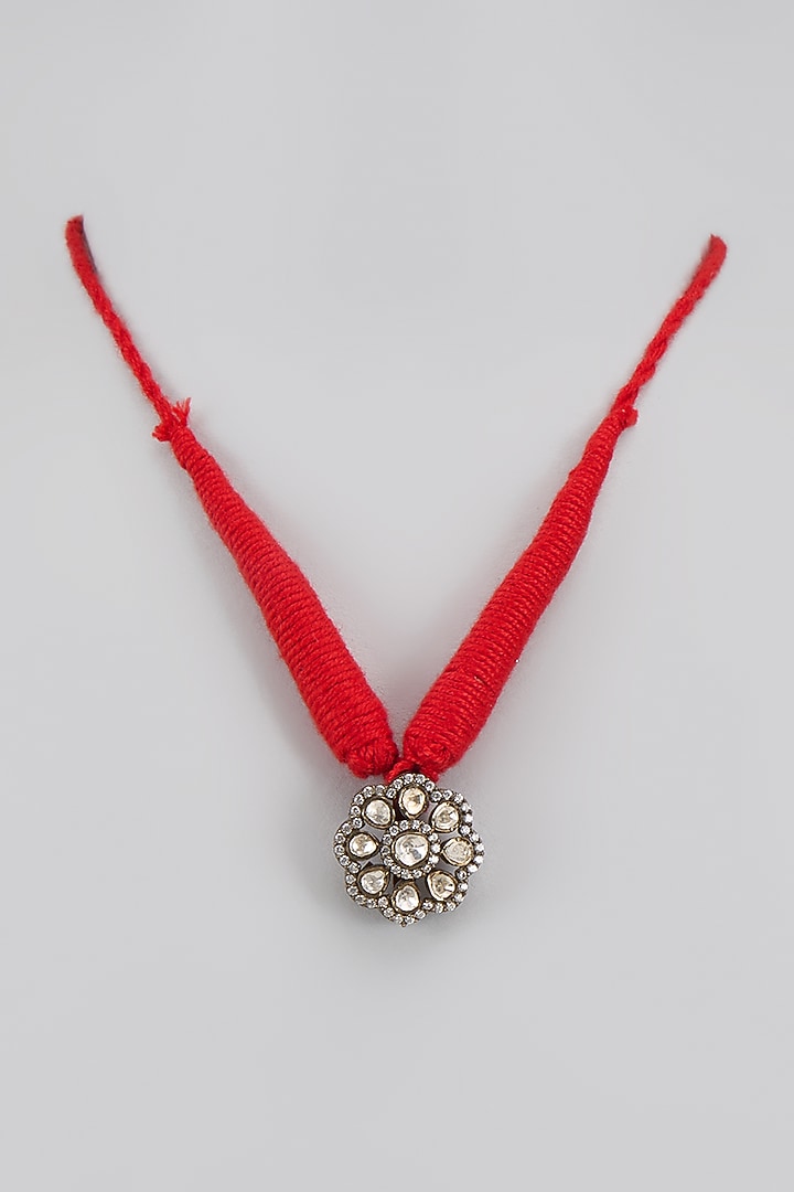 Black Rhodium Finish Victorian Kundan Polki Necklace In Sterling Silver by KARISA DESIGNS at Pernia's Pop Up Shop