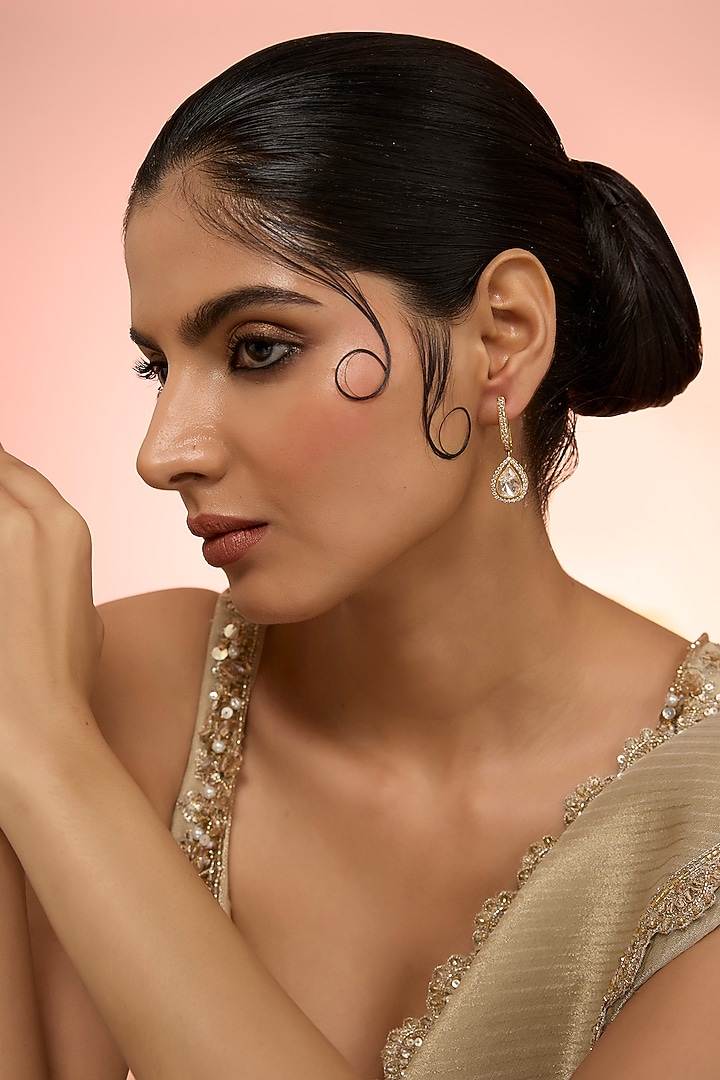 Gold Plated Kundan Polki Handcrafted Dangler Earrings In Sterling Silver by KARISA DESIGNS at Pernia's Pop Up Shop