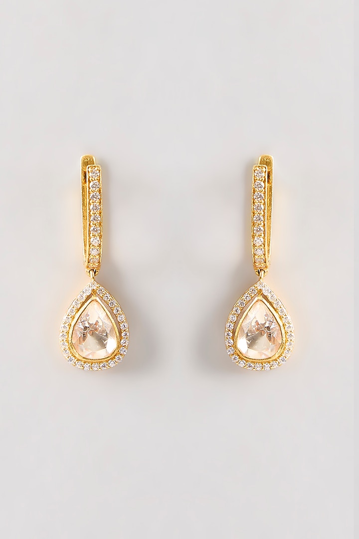 Gold Plated Kundan Polki Handcrafted Dangler Earrings In Sterling Silver by KARISA DESIGNS at Pernia's Pop Up Shop