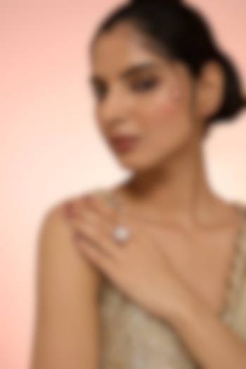 Gold Plated Red Kundan Polki Handcrafted Adjustable Ring In Sterling Silver by KARISA DESIGNS at Pernia's Pop Up Shop
