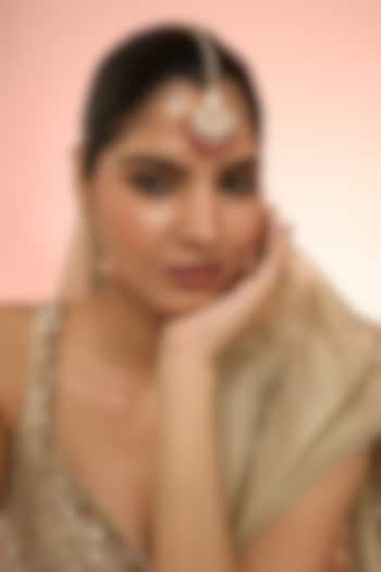 Gold Plated Red Kundan Polki Handcrafted Maangtikka In Sterling Silver by KARISA DESIGNS at Pernia's Pop Up Shop