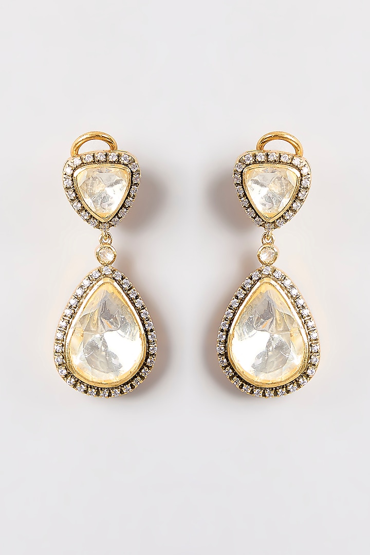 Two-Tone Plated White Kundan Polki Handcrafted Dangler Earrings In Sterling Silver by KARISA DESIGNS at Pernia's Pop Up Shop