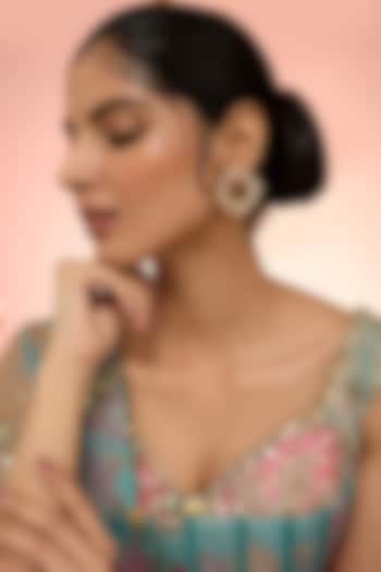 Gold Plated White Kundan Polki Handcrafted Chandbali Earrings In Sterling Silver by KARISA DESIGNS at Pernia's Pop Up Shop