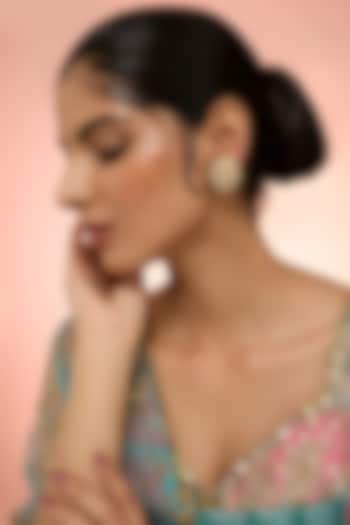 Gold Plated White Kundan Polki Handcrafted Stud Earrings In Sterling Silver by KARISA DESIGNS at Pernia's Pop Up Shop