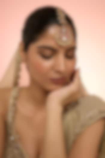 Gold Plated Red Kundan Polki Handcrafted Maangtikka In Sterling Silver by KARISA DESIGNS at Pernia's Pop Up Shop