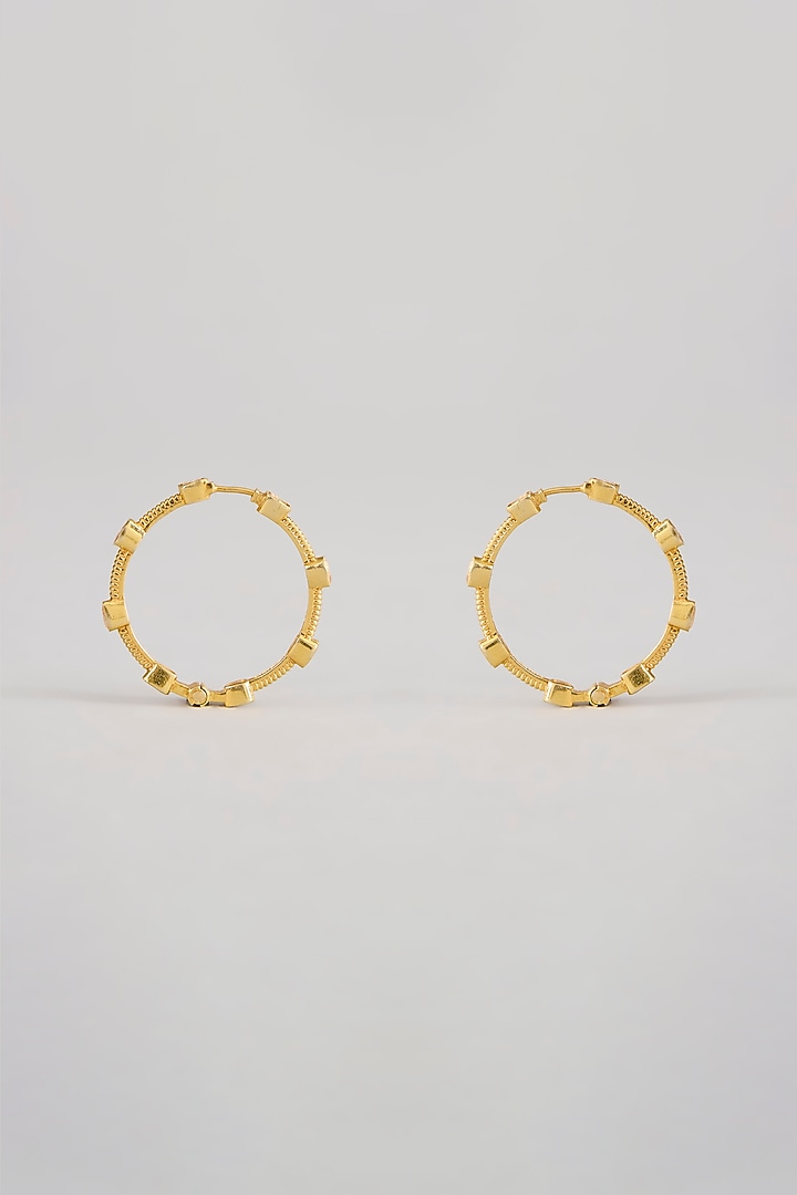 Gold Plated White Kundan Polki Handcrafted Dangler Earrings In Sterling Silver by KARISA DESIGNS at Pernia's Pop Up Shop
