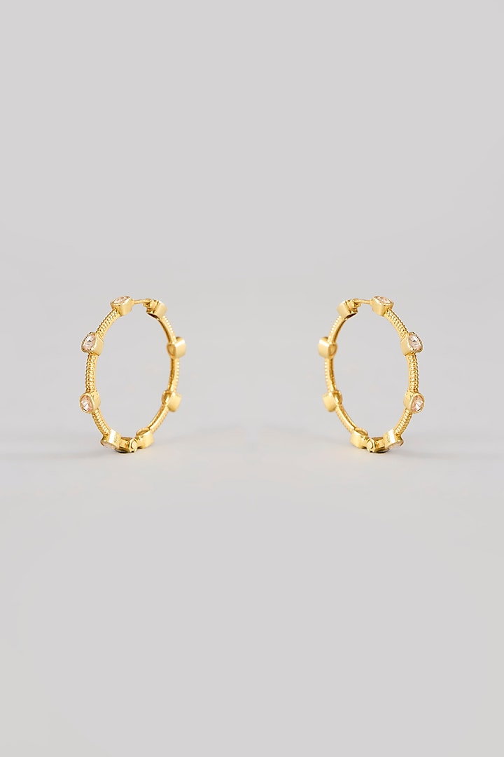 Gold Plated White Kundan Polki Handcrafted Dangler Earrings In Sterling Silver by KARISA DESIGNS at Pernia's Pop Up Shop