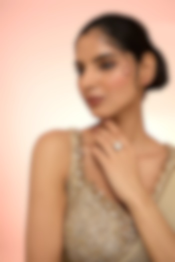 Two-Tone Plated White Kundan Polki Handcrafted Adjustable Ring In Sterling Silver by KARISA DESIGNS at Pernia's Pop Up Shop