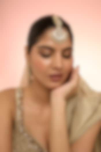 Gold Plated White Kundan Polki Handcrafted Maangtikka In Sterling Silver by KARISA DESIGNS at Pernia's Pop Up Shop