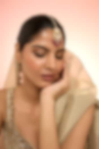 Gold Plated Red Kundan Polki Handcrafted Maangtikka In Sterling Silver by KARISA DESIGNS at Pernia's Pop Up Shop