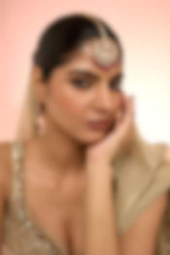 Gold Plated White Kundan Polki Handcrafted Maangtikka In Sterling Silver by KARISA DESIGNS at Pernia's Pop Up Shop