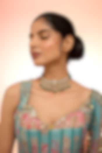 Gold Plated White Kundan Polki Handcrafted Choker Necklace In Sterling Silver by KARISA DESIGNS at Pernia's Pop Up Shop