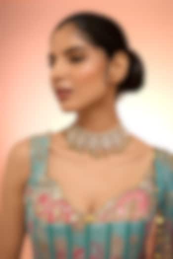 Gold Plated White Kundan Polki Handcrafted Choker Necklace In Sterling Silver by KARISA DESIGNS at Pernia's Pop Up Shop