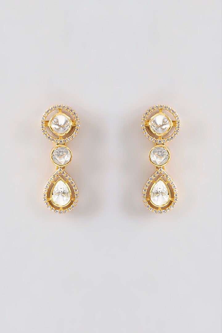 Gold Plated White Kundan Polki Handcrafted Necklace Set In Sterling Silver by KARISA DESIGNS at Pernia's Pop Up Shop
