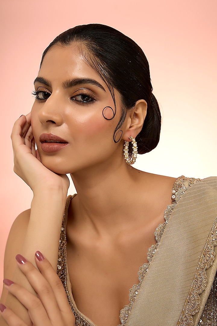 Gold Plated White Kundan Polki Handcrafted Dangler Earrings In Sterling Silver by KARISA DESIGNS at Pernia's Pop Up Shop