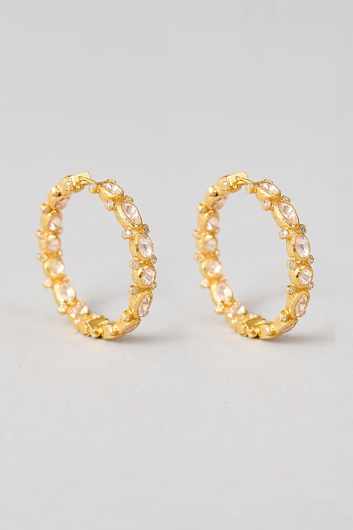 Gold Plated White Kundan Polki Handcrafted Dangler Earrings In Sterling Silver by KARISA DESIGNS at Pernia's Pop Up Shop