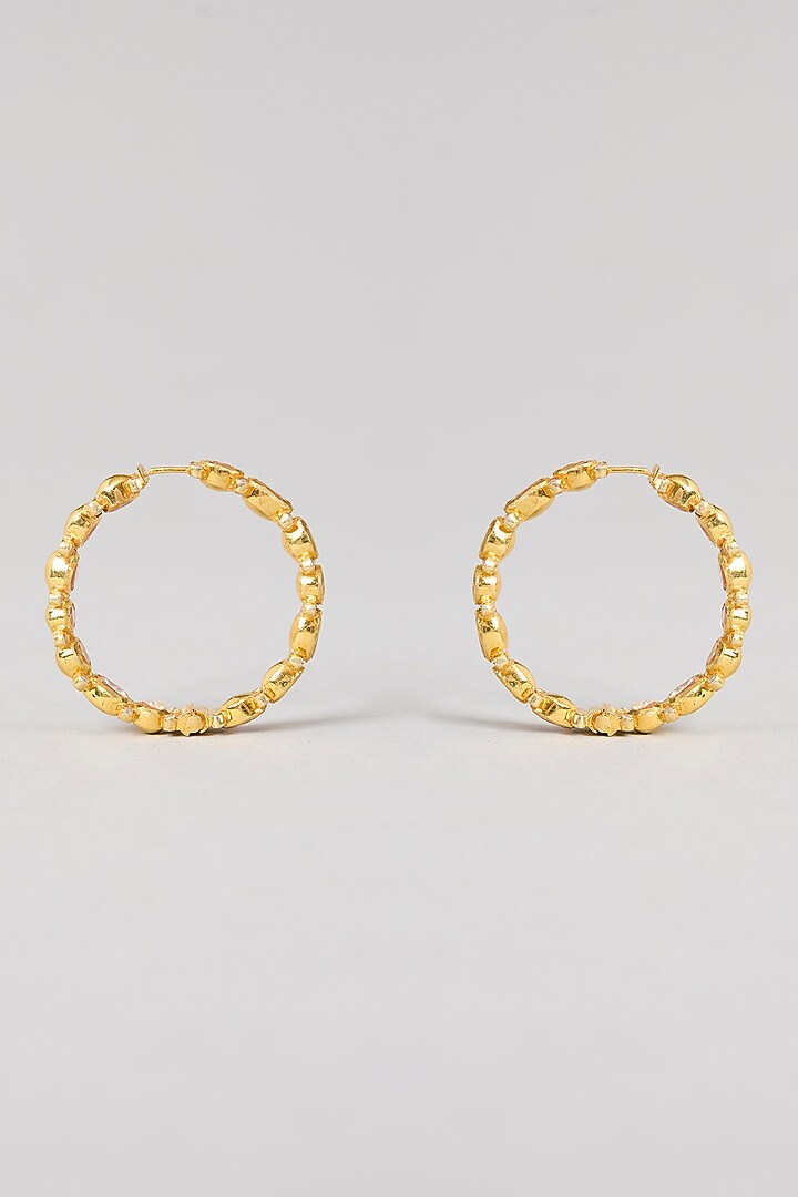Gold Plated White Kundan Polki Handcrafted Dangler Earrings In Sterling Silver by KARISA DESIGNS at Pernia's Pop Up Shop