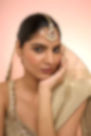 Gold Plated White Kundan Polki Handcrafted Maangtikka In Sterling Silver by KARISA DESIGNS at Pernia's Pop Up Shop