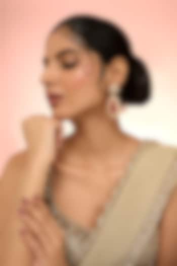Gold Plated Red Kundan Polki Handcrafted Dangler Earrings In Sterling Silver by KARISA DESIGNS at Pernia's Pop Up Shop