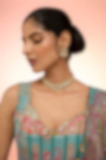 Gold Plated Green Kundan Polki Handcrafted Necklace Set In Sterling Silver by KARISA DESIGNS at Pernia's Pop Up Shop