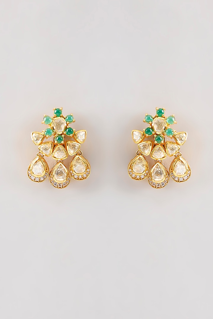 Gold Plated Green Kundan Polki Handcrafted Necklace Set In Sterling Silver by KARISA DESIGNS at Pernia's Pop Up Shop