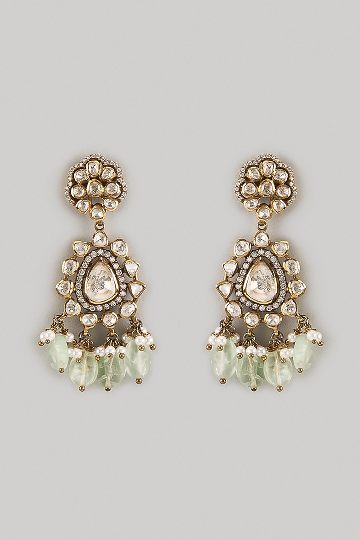 Black Rhodium Finish Moissanite Polki Dangler Earrings In Sterling Silver by KARISA DESIGNS at Pernia's Pop Up Shop