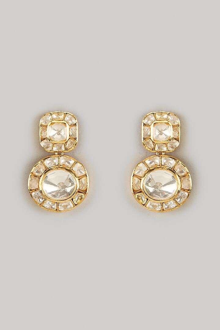 Gold Finish Moissanite Polki Stud Earrings In Sterling Silver by KARISA DESIGNS at Pernia's Pop Up Shop