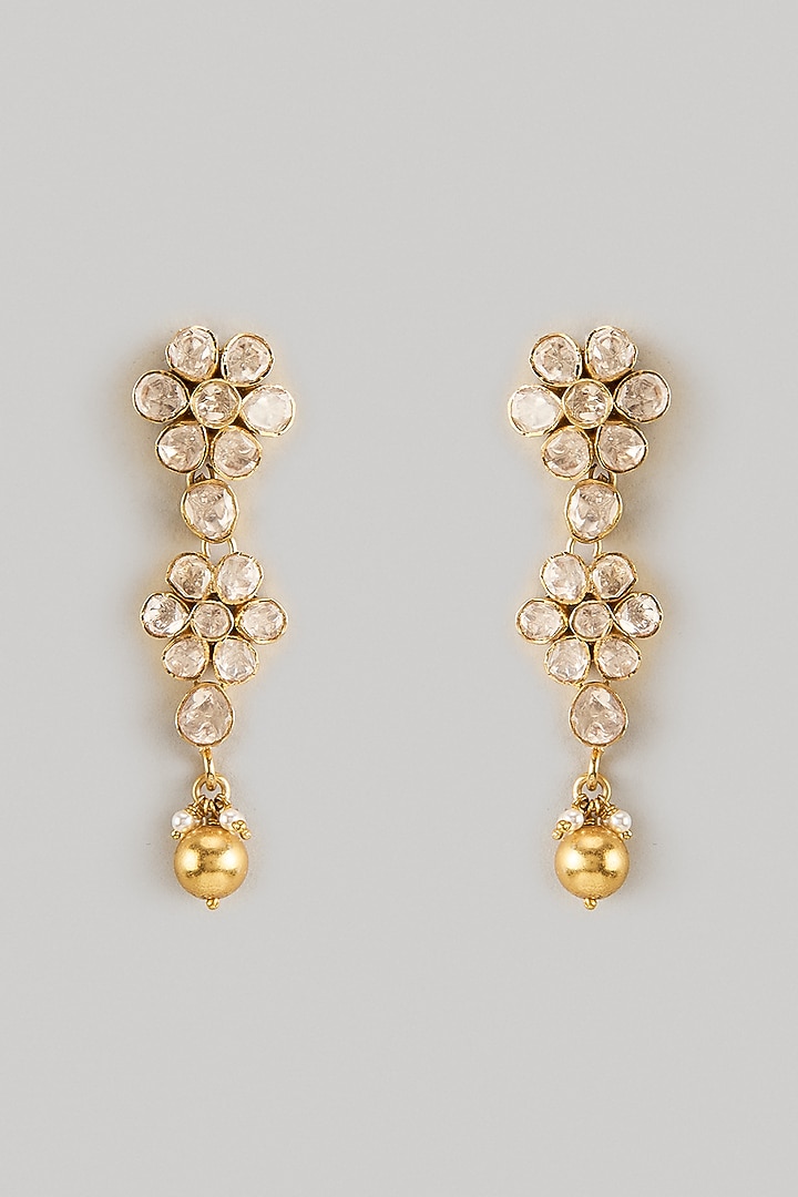 Gold Finish Moissanite Polki Dangler Earrings In Sterling Silver by KARISA DESIGNS at Pernia's Pop Up Shop