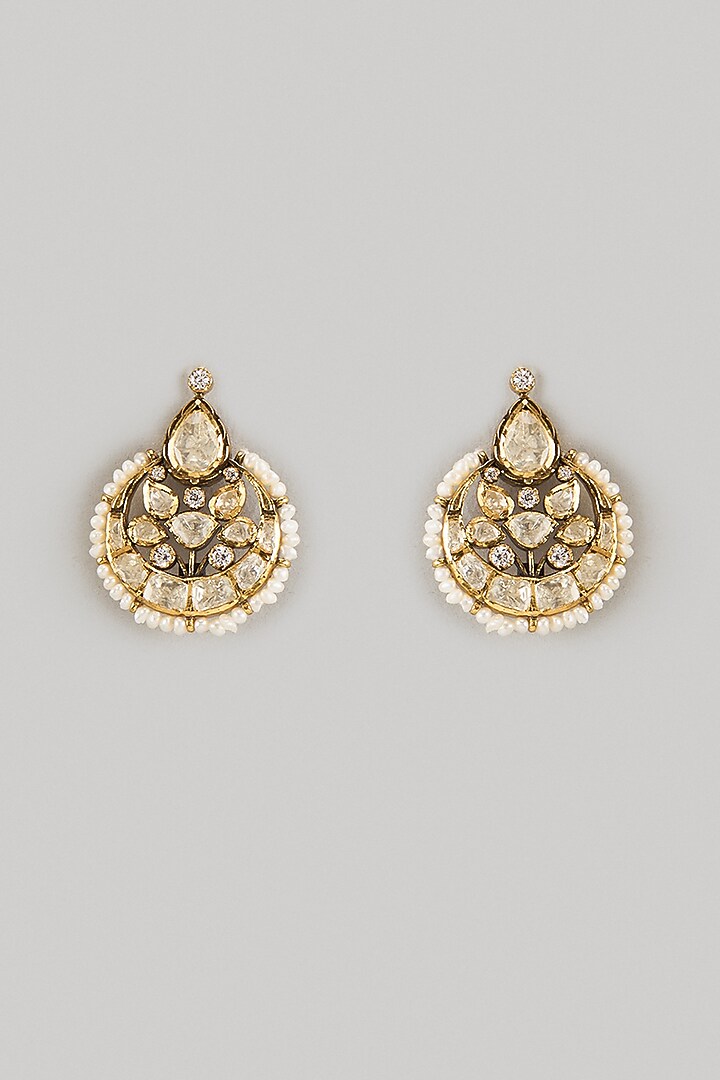 Black Rhodium Finish Moissanite Polki Stud Earrings In Sterling Silver by KARISA DESIGNS at Pernia's Pop Up Shop