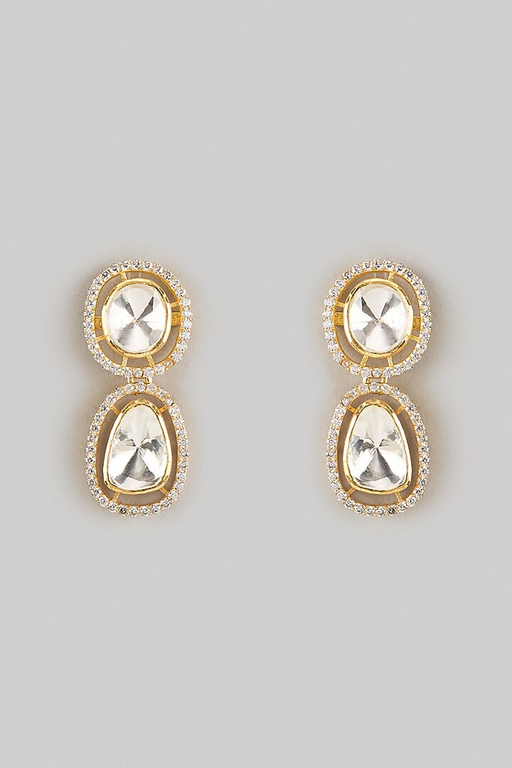 Gold Finish Moissanite Polki Dangler Earrings In Sterling Silver by KARISA DESIGNS at Pernia's Pop Up Shop