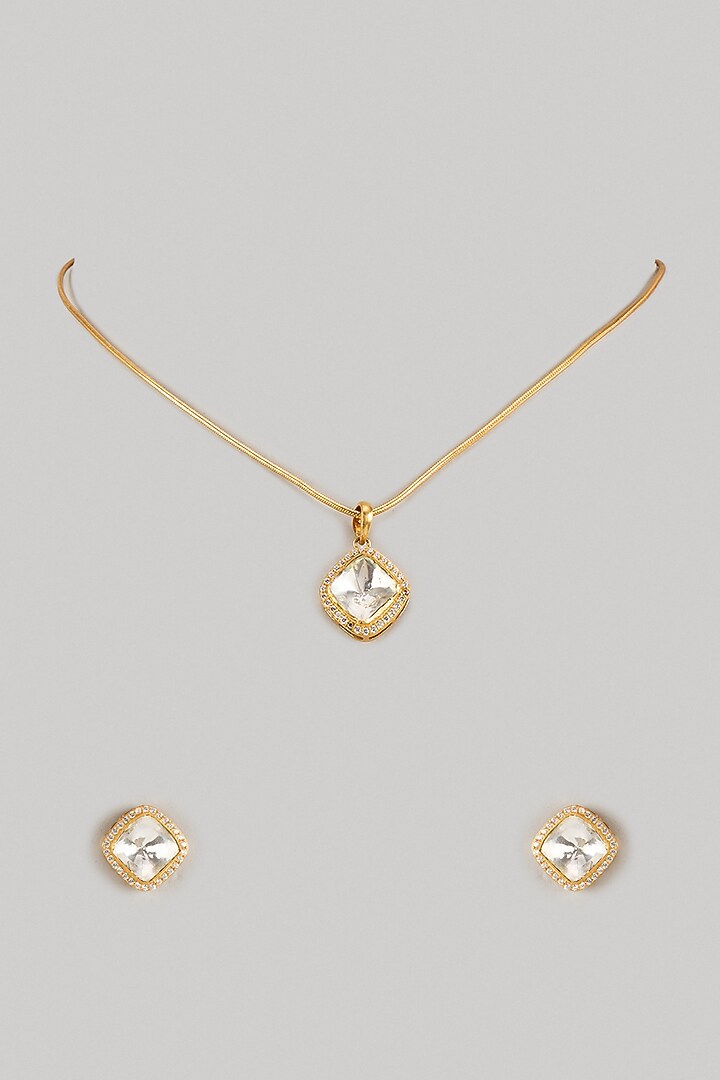 Gold Finish Moissanite Polki Necklace Set In Sterling Silver by KARISA DESIGNS at Pernia's Pop Up Shop