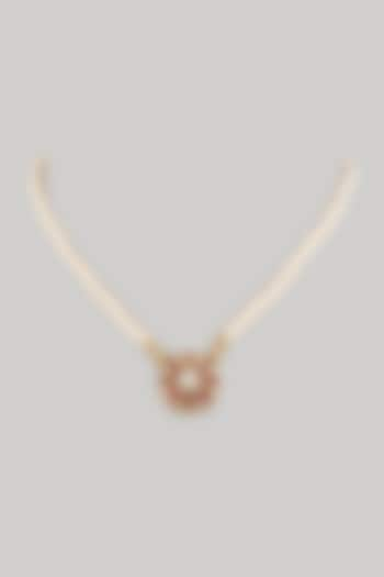 Gold Finish Red Moissanite Polki & Pearl Necklace In Sterling Silver by KARISA DESIGNS at Pernia's Pop Up Shop