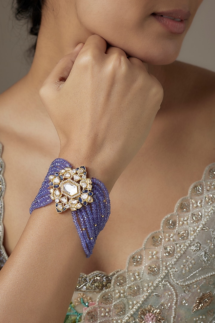 Gold Finish Tanzanite Moissanite Polki Bracelet In Sterling Silver by KARISA DESIGNS at Pernia's Pop Up Shop