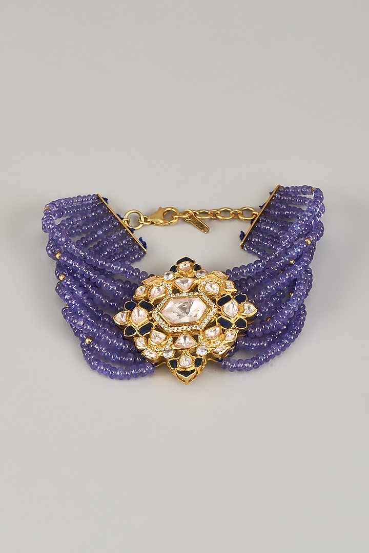 Gold Finish Tanzanite Moissanite Polki Bracelet In Sterling Silver by KARISA DESIGNS at Pernia's Pop Up Shop