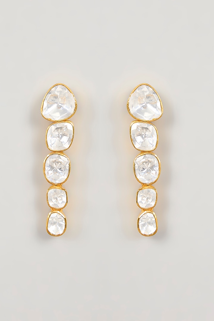 Gold Plated Moissanite Polki Drop Earrings In Sterling Silver by KARISA DESIGNS at Pernia's Pop Up Shop