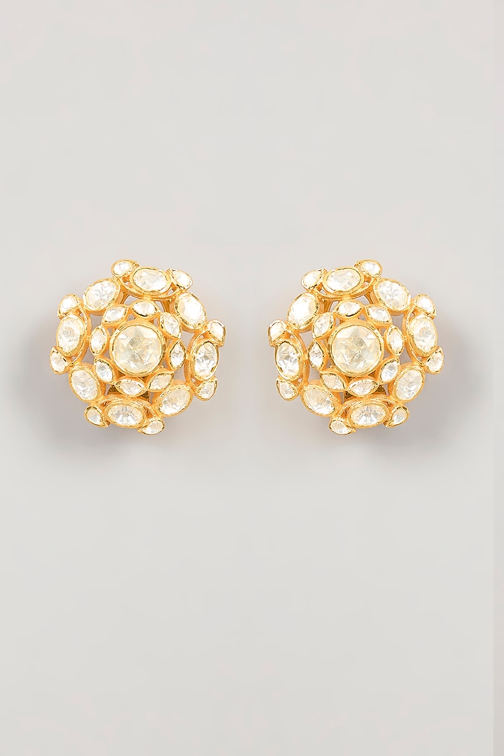 Gold Plated Moissanite Polki Stud Earrings In Sterling Silver by KARISA DESIGNS at Pernia's Pop Up Shop