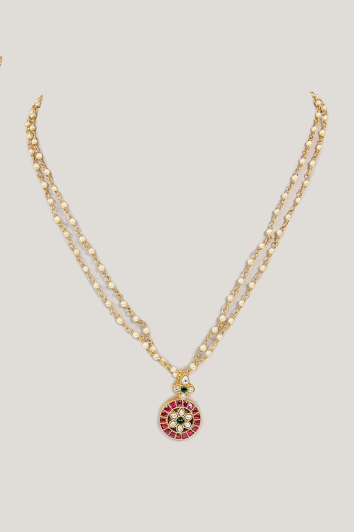 Gold Plated Red Kundan Polki Necklace In Sterling Silver by KARISA DESIGNS at Pernia's Pop Up Shop