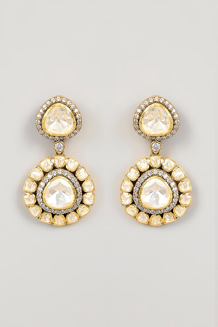 Black Rhodium Plated Moissanite Polki Dangler Earrings In Sterling Silver by KARISA DESIGNS at Pernia's Pop Up Shop