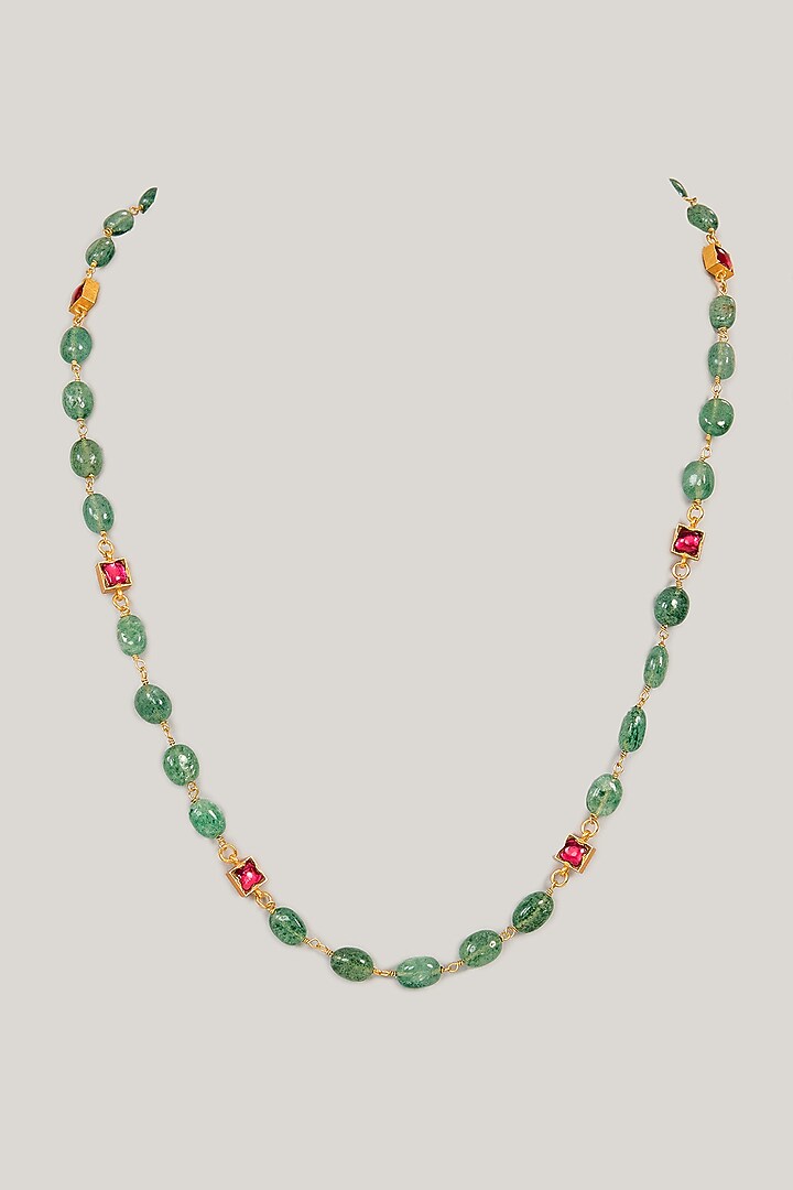 Gold Plated Green Kundan Polki Necklace In Sterling Silver by KARISA DESIGNS at Pernia's Pop Up Shop