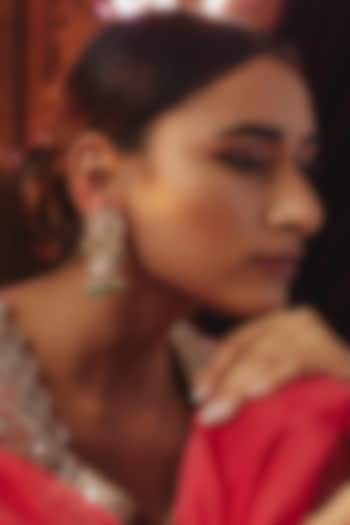 Gold Plated White Kundan Polki & Pearl Jhumka Earrings In Sterling Silver by KARISA DESIGNS at Pernia's Pop Up Shop