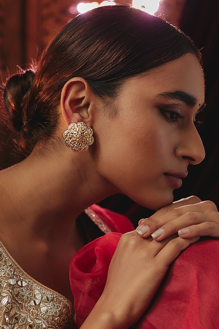 Gold Plated Temple Stud Earrings In Sterling Silver by KARISA DESIGNS at Pernia's Pop Up Shop