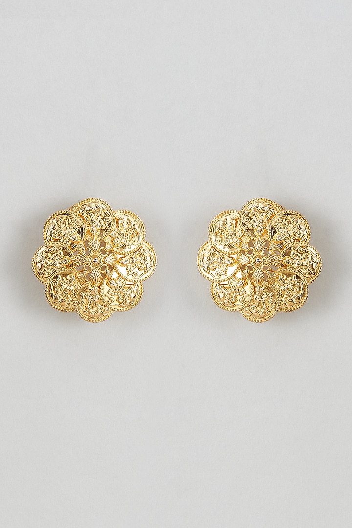 Gold Plated Temple Stud Earrings In Sterling Silver by KARISA DESIGNS at Pernia's Pop Up Shop